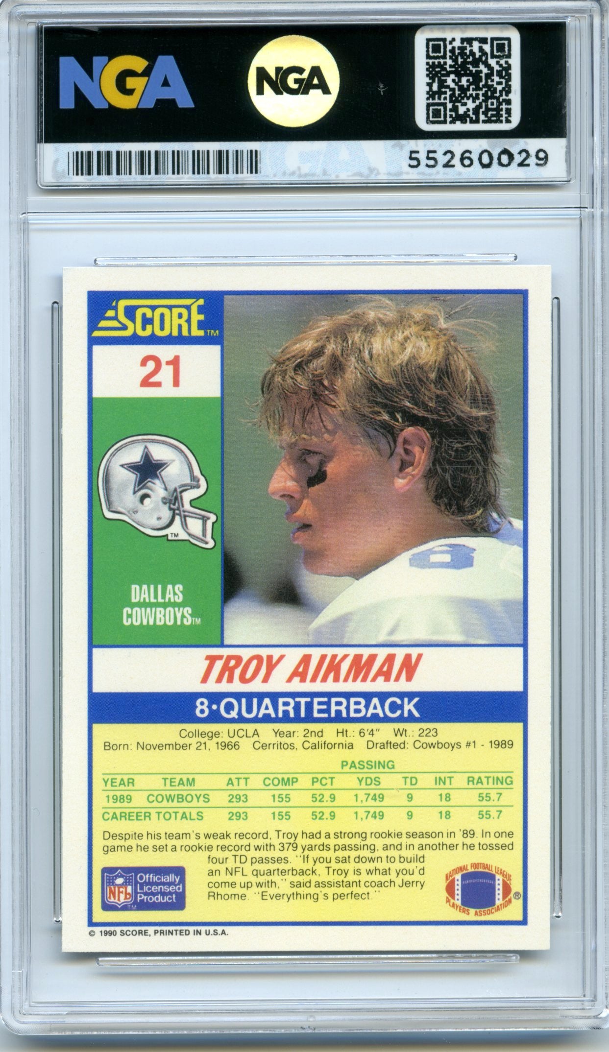 1990 Score #21 Troy Aikman NGA 10