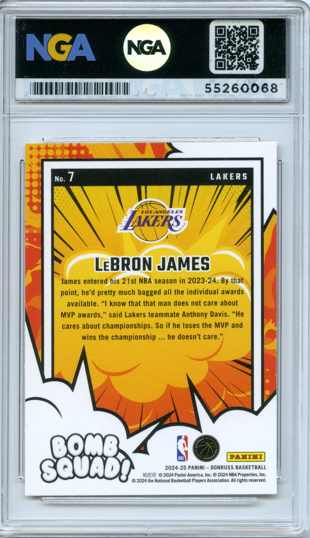 2024-25 Donruss #7 LeBron James Bomb Squad NGA 10