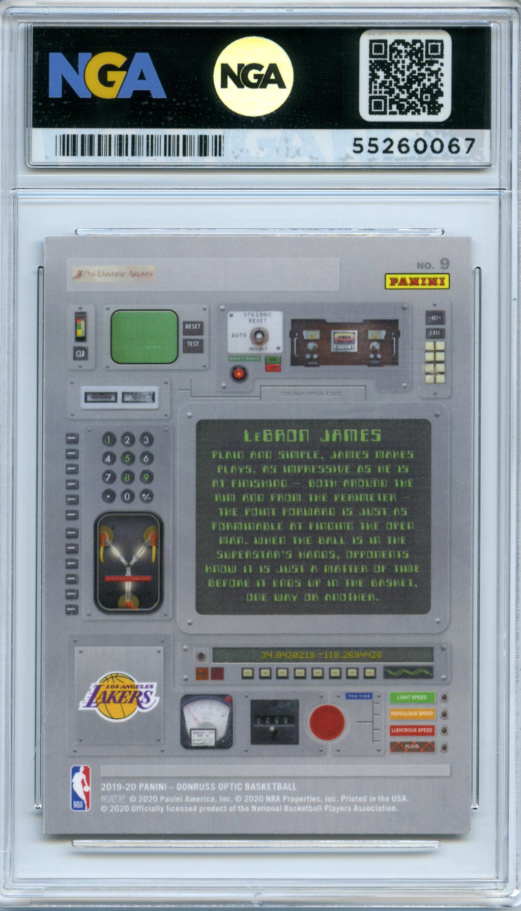 2019-20 Donruss Optic #9 LeBron James T-Minus 3, 2, 1, NGA 10
