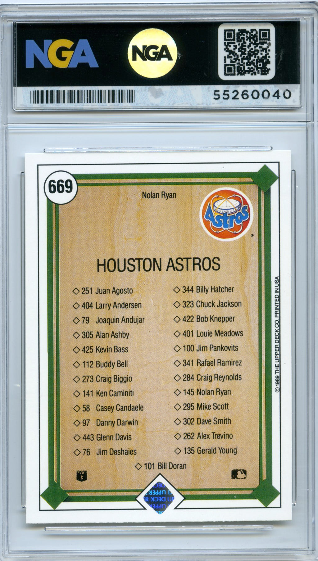 1989 Upper Deck #669 Nolan Ryan NGA 10