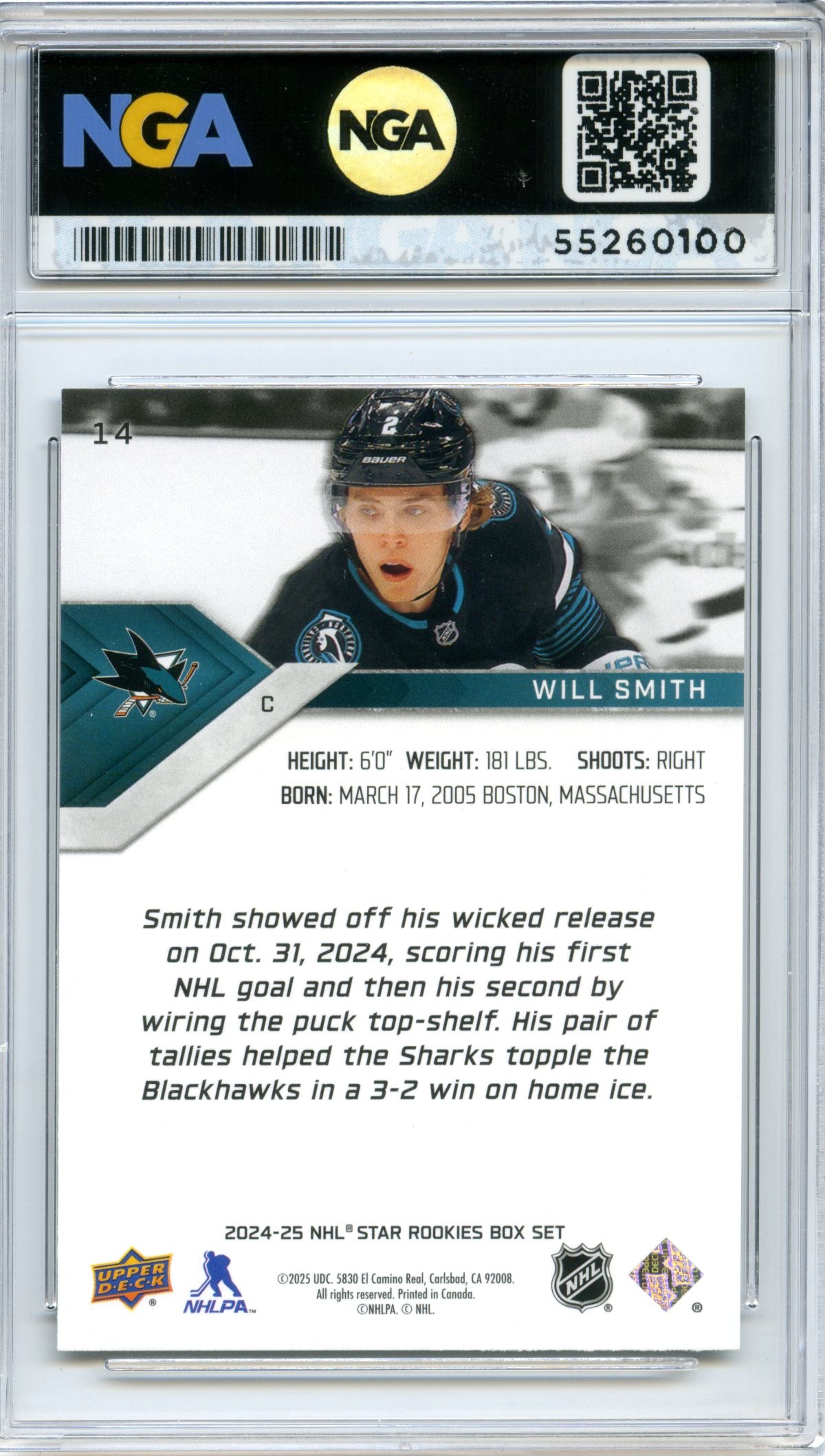 2024-25 Upper Deck NHL Star Rookies Box Set #14 Will Smith NGA 10