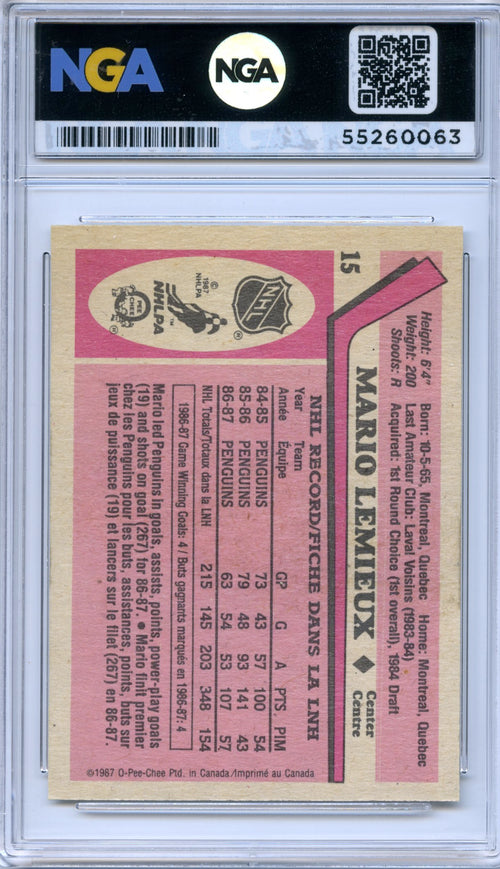 1987-88 O-Pee-Chee #15 Mario Lemieux NGA 10