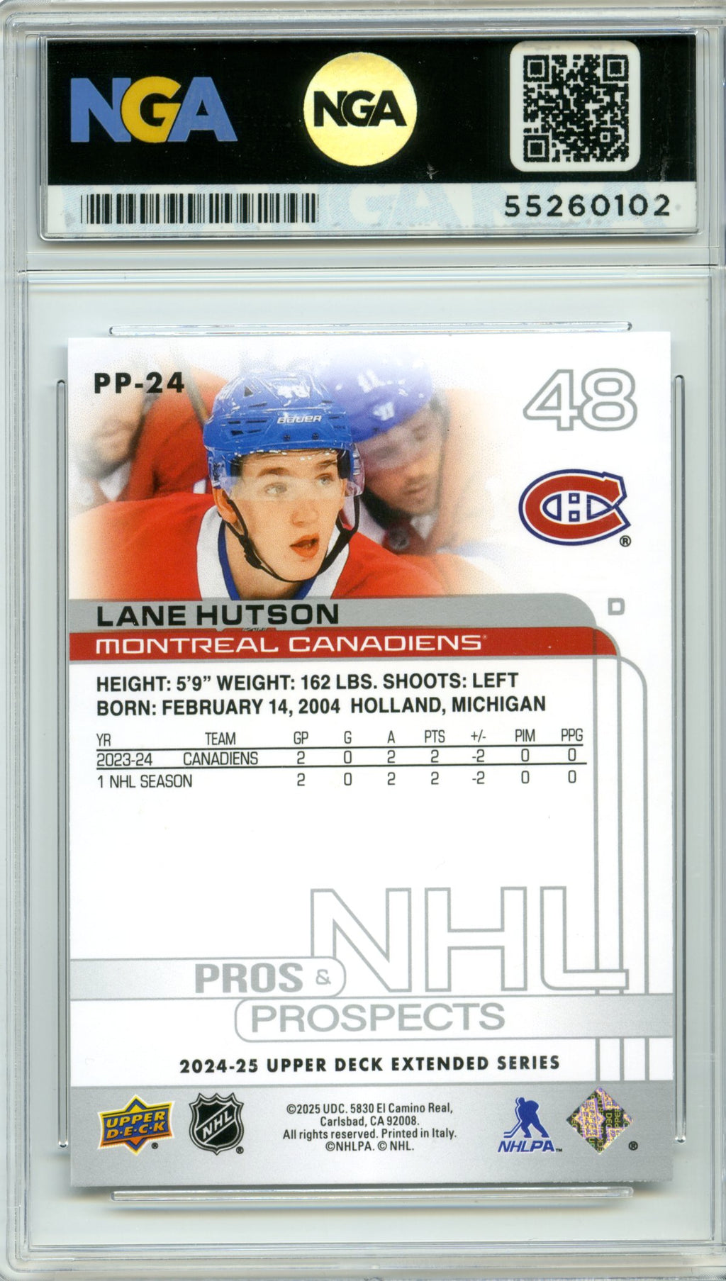 2024-25 Upper Deck #PP-24 Lane Hutson Pros & Prospects NGA 10