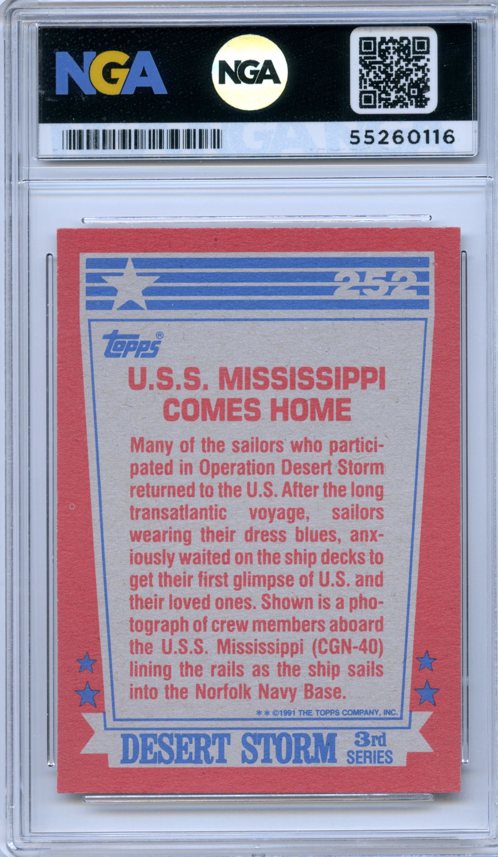 1991 Topps Desert Storm #252 USS Mississippi Comes Home NGA 10
