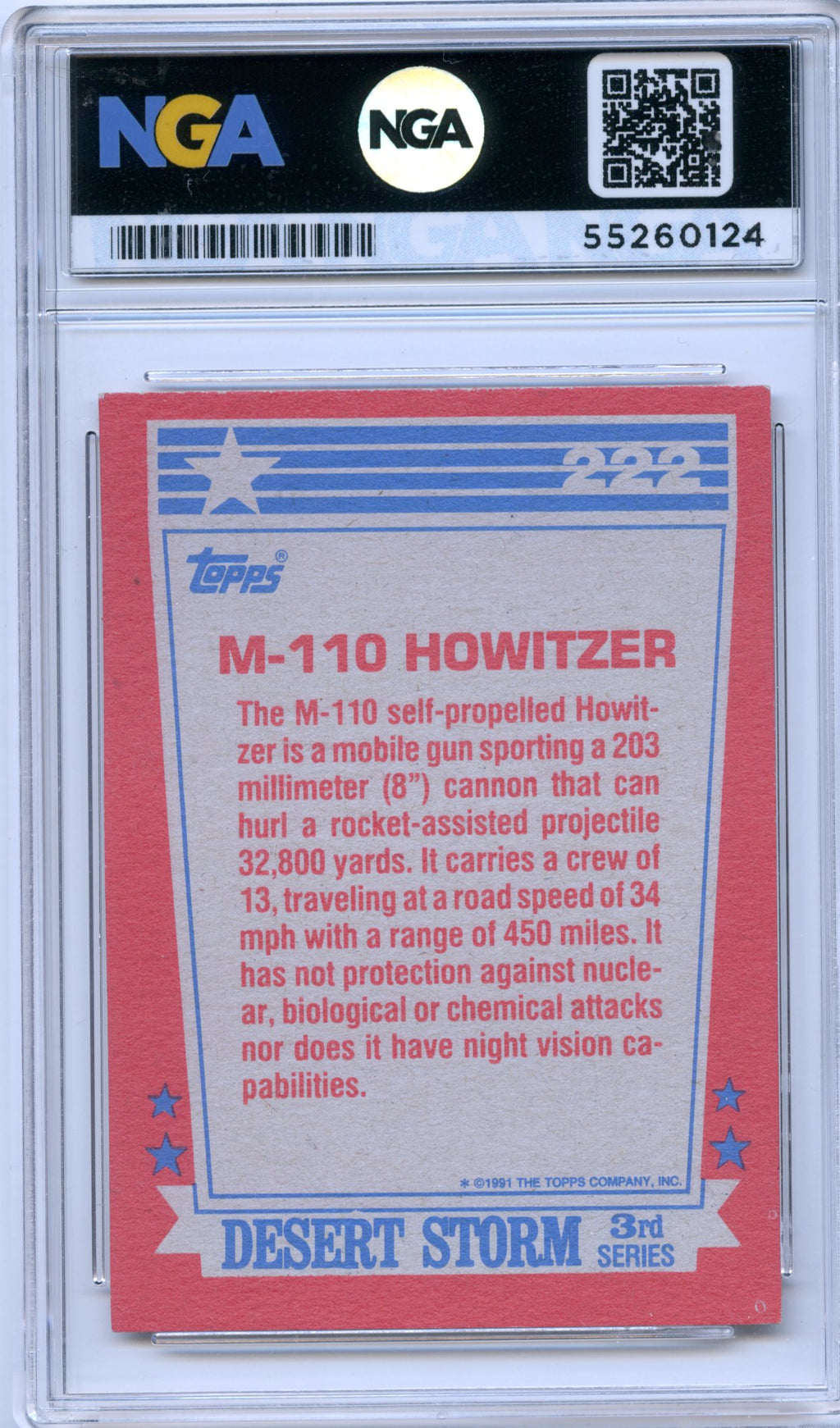 1991 Topps Desert Storm #222 M-110 Howitzer NGA 10