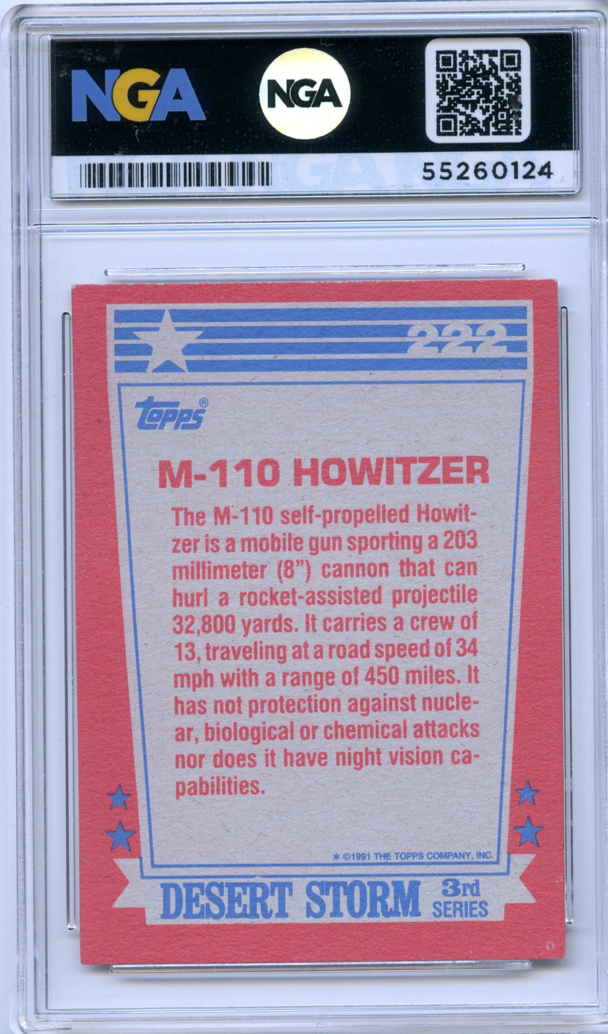 1991 Topps Desert Storm #222 M-110 Howitzer NGA 10