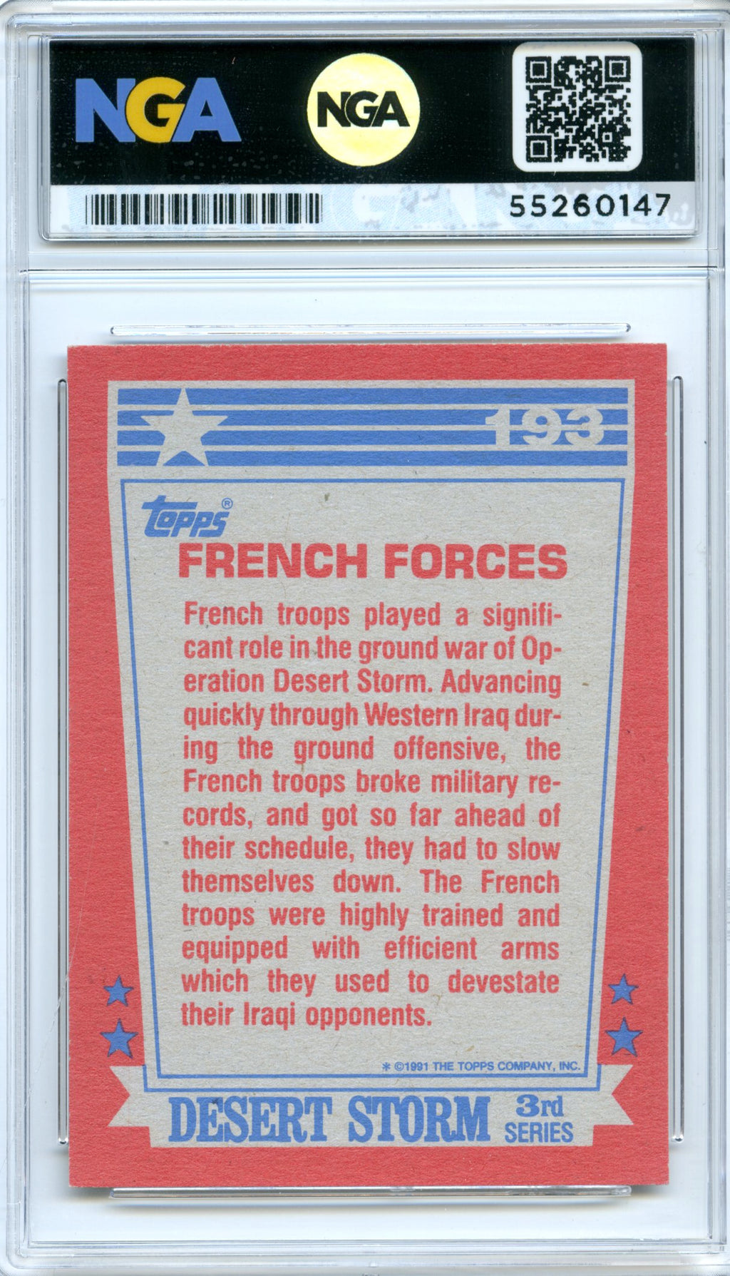 1991 Topps Desert Storm #193 French Forces NGA 10