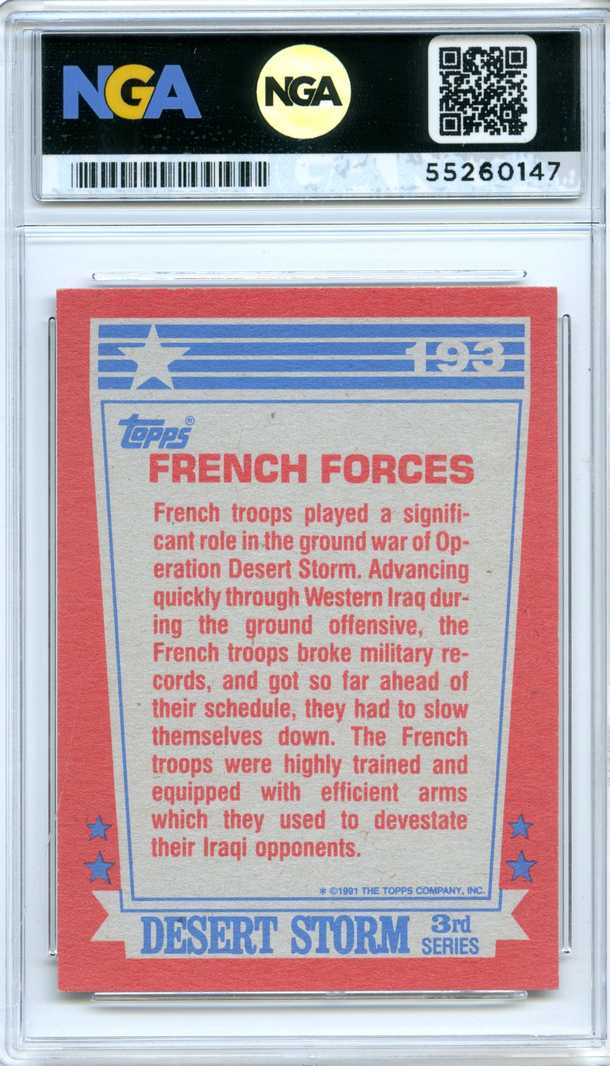 1991 Topps Desert Storm #193 French Forces NGA 10