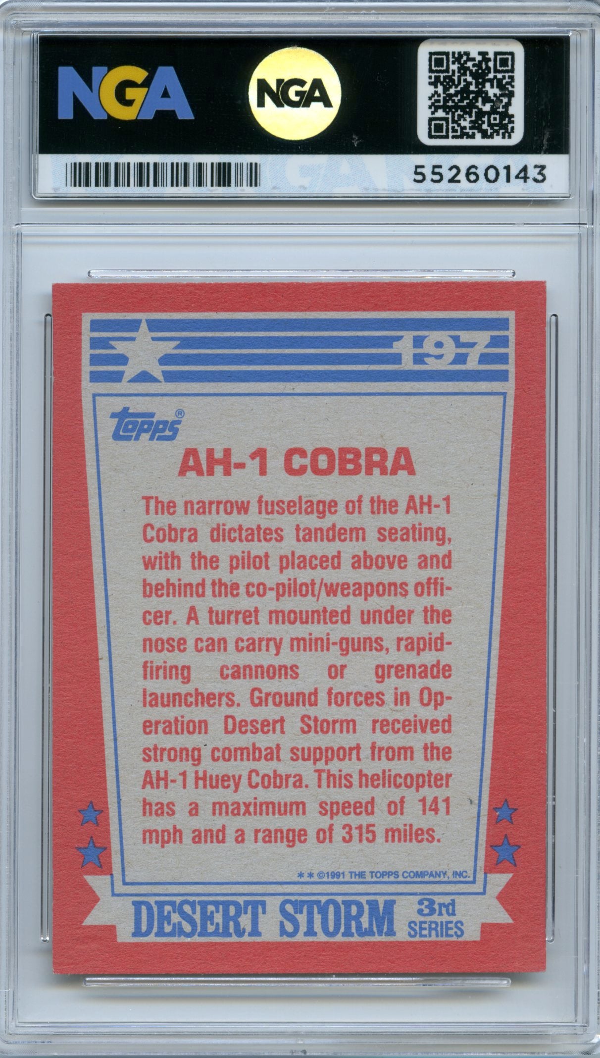 1991 Topps Desert Storm #197 AH-1 Cobra NGA 10