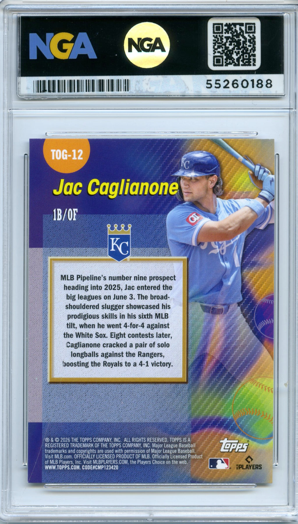 2026 Topps #TOG-12 Jac Caglianone Titans of the Game NGA 10