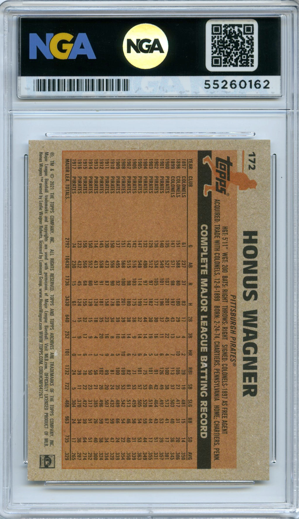 2021 Topps Archives #172 Honus Wagner Silver NGA 10 #/99