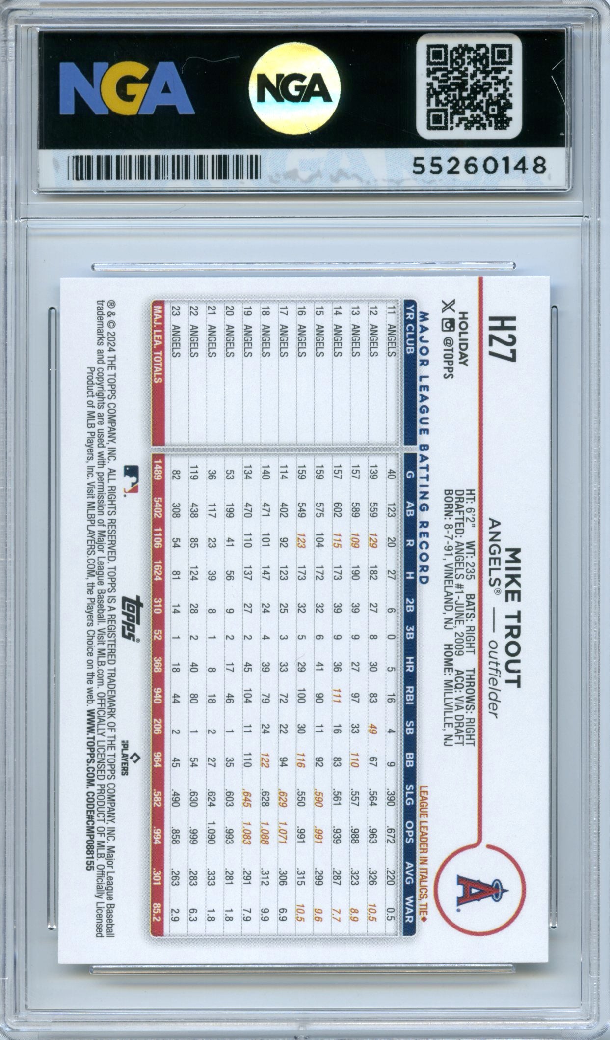 2024 Topps Holiday #H27b Mike Trout NGA 10