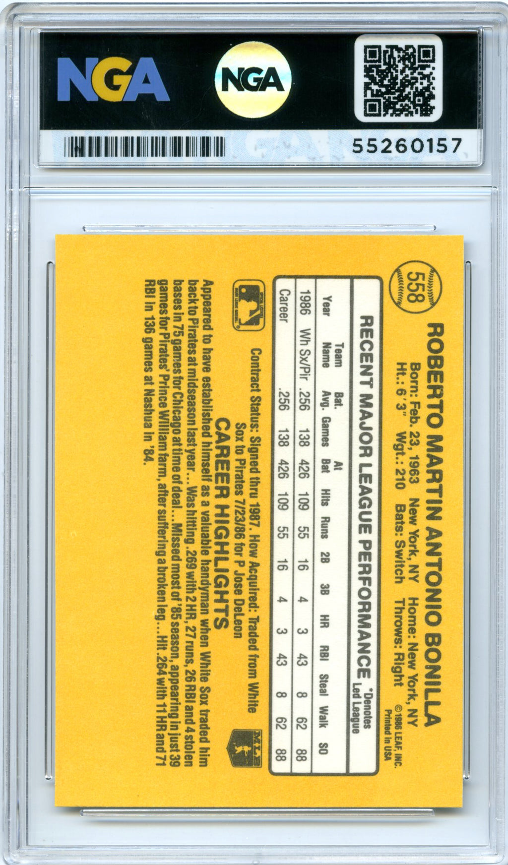 1987 Donruss #558 Bobby Bonilla NGA 10