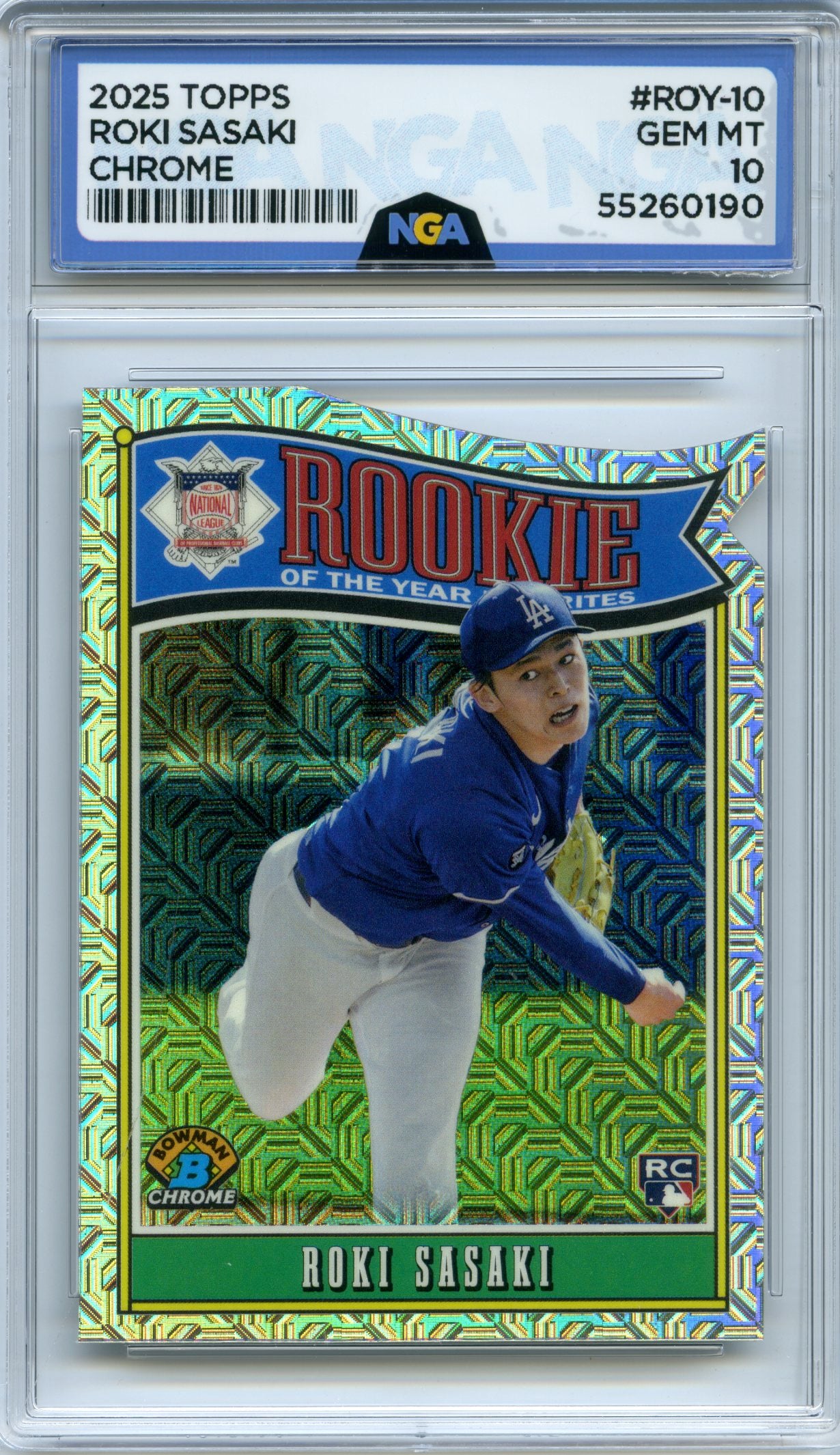 2025 Bowman #ROY-10 Roki Sasaki Rookie of the Year Mega Refractor NGA 10