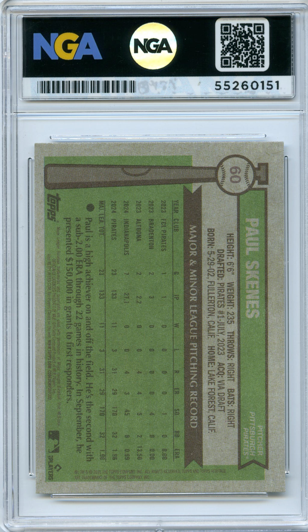 2025 Topps Heritage #60 Paul Skenes NGA 10