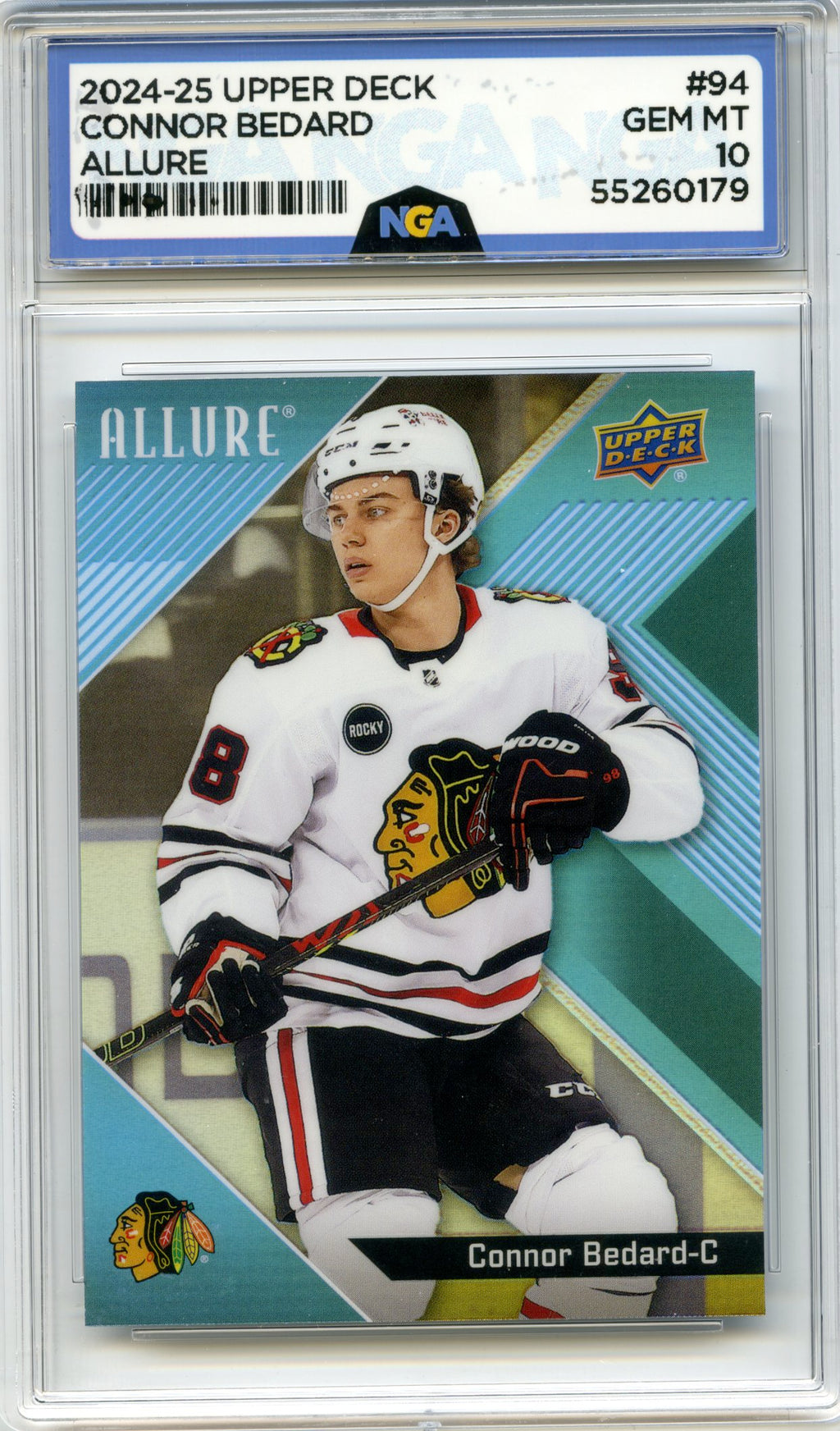 2024-25 Upper Deck Allure #94 Connor Bedard Green Rainbow NGA 10 #/99