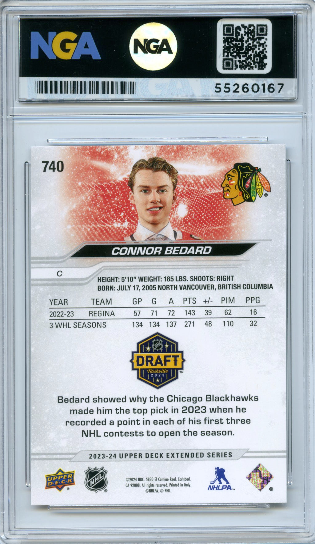 2023-24 Upper Deck #740 Connor Bedard NGA 10