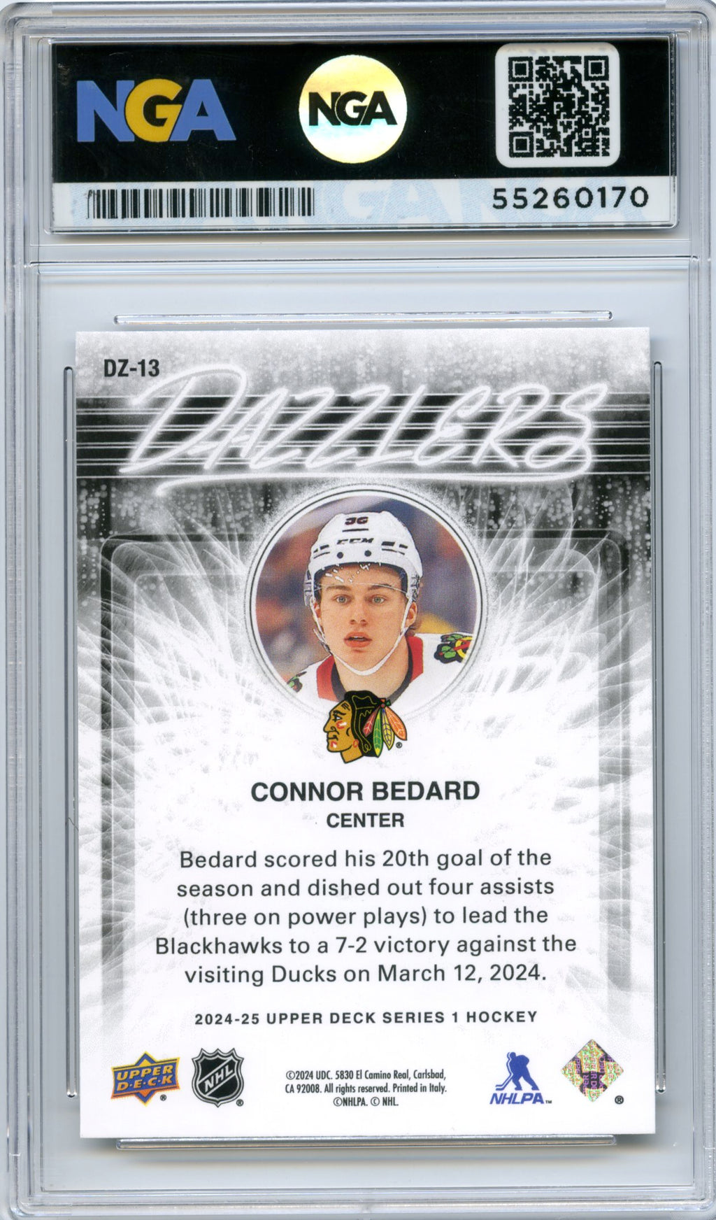 2024-25 Upper Deck #DZ-13 Connor Bedard Dazzlers Orange NGA 10