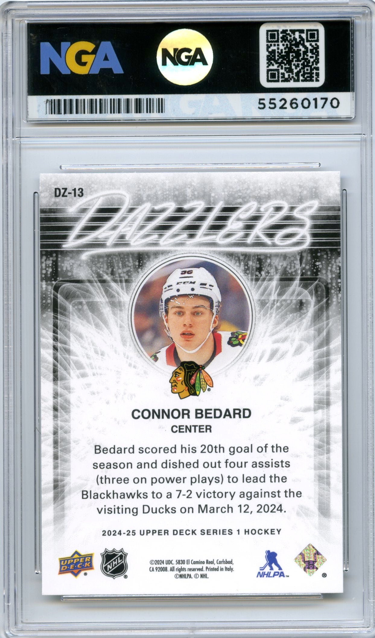 2024-25 Upper Deck #DZ-13 Connor Bedard Dazzlers Orange NGA 10