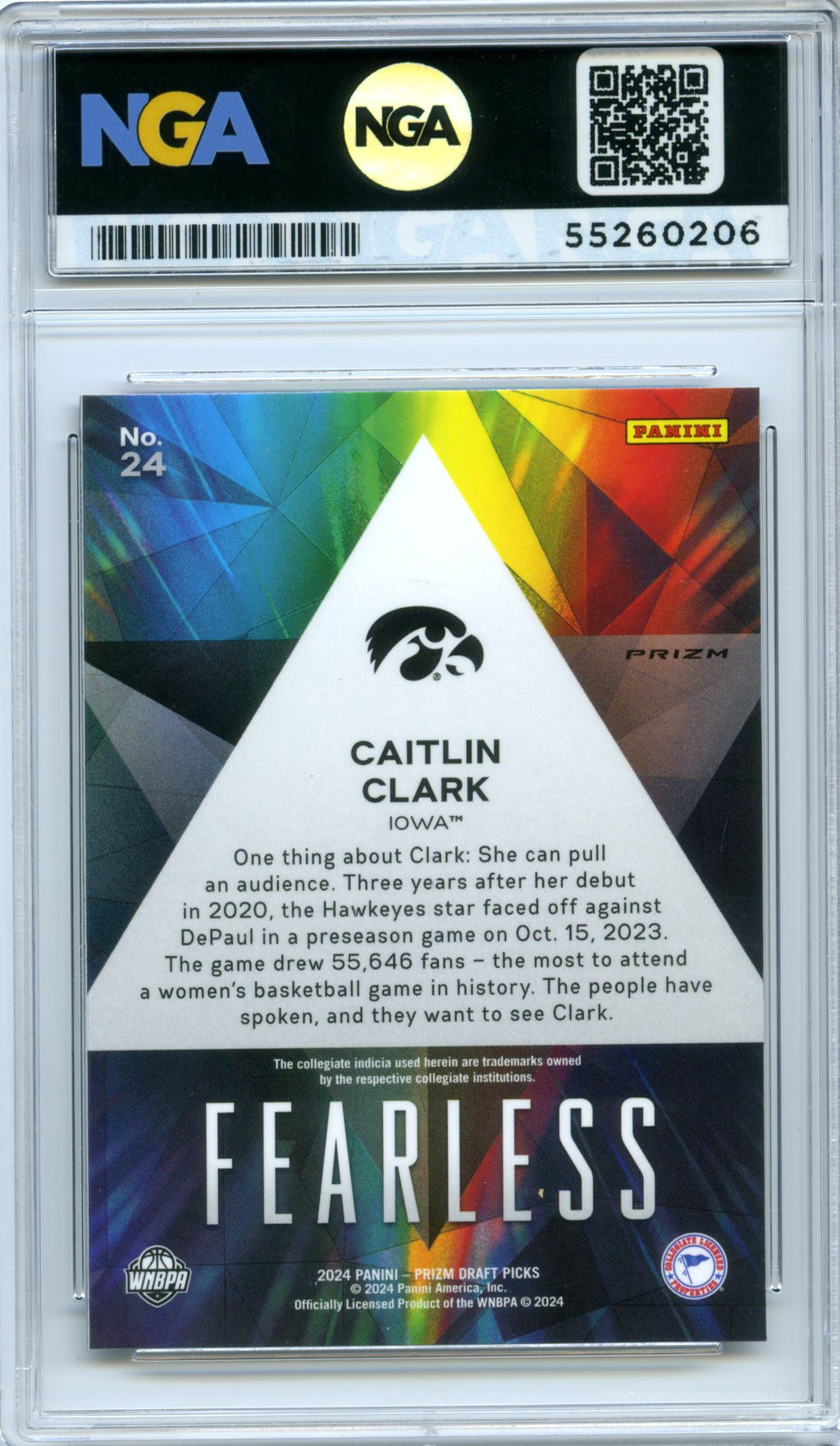 2024 Panini Prizm Draft Picks #24 Caitlin Clark Fearless NGA 10