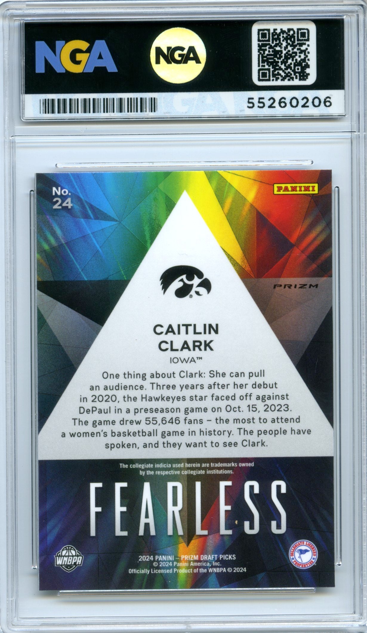 2024 Panini Prizm Draft Picks #24 Caitlin Clark Fearless NGA 10