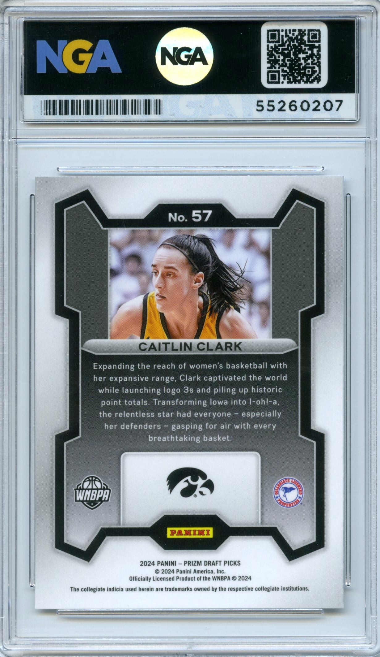 2024 Panini Prizm Draft Picks #57 Caitlin Clark NGA 10