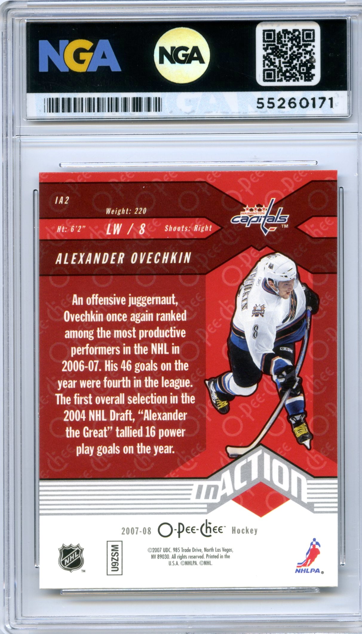 2007-08 O-Pee-Chee #IA2 Alexander Ovechkin Pee-Chee - In Action NGA 10