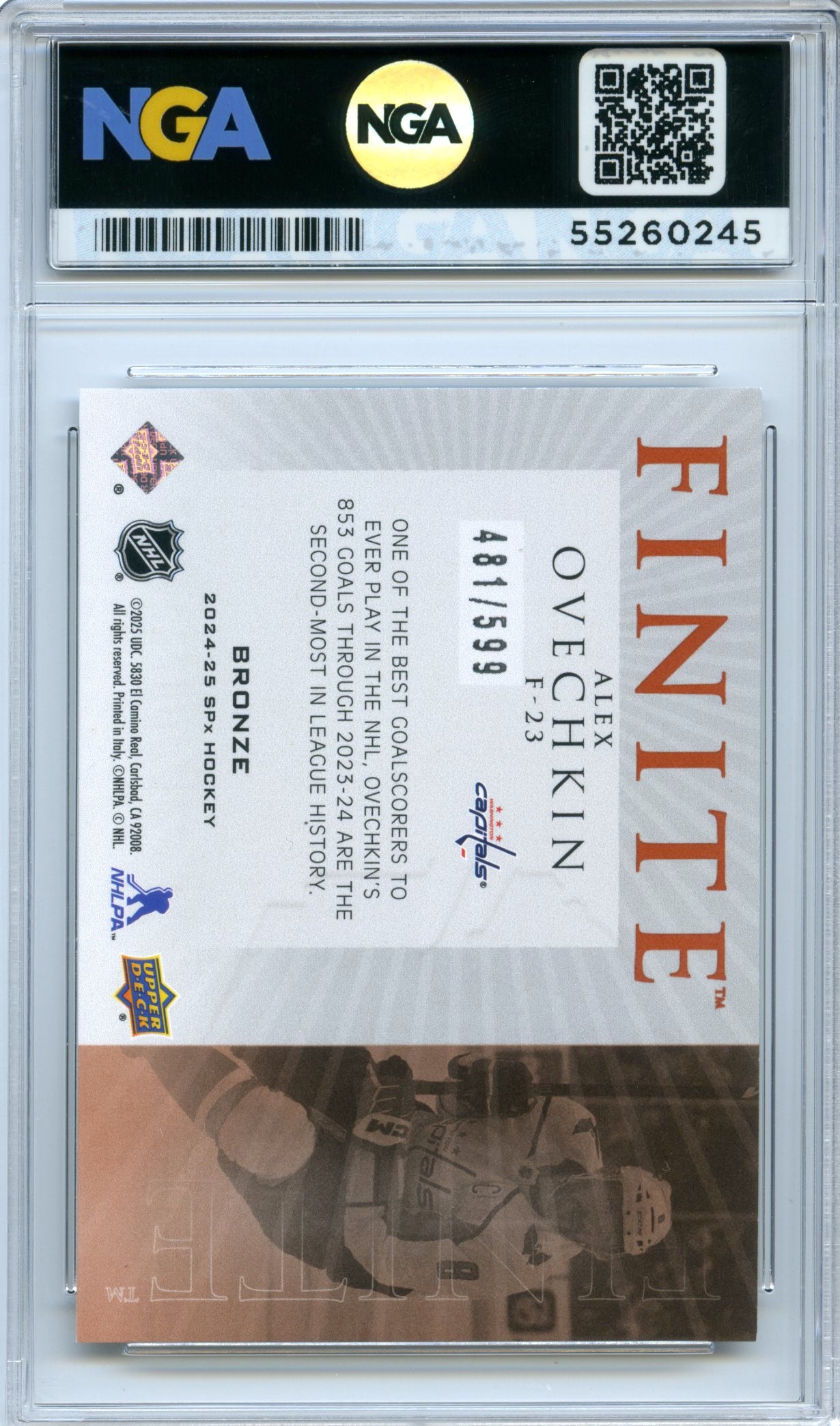 2024-25 SPx #F-23 Alex Ovechkin Finite Bronze NGA 10 #/599