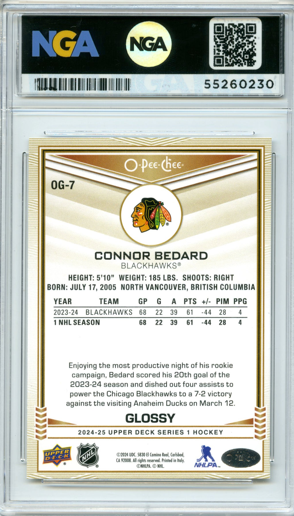 2023-24 Upper Deck Synergy #RJ-12 Connor Bedard Rookie Journey Home NGA 10 #/999