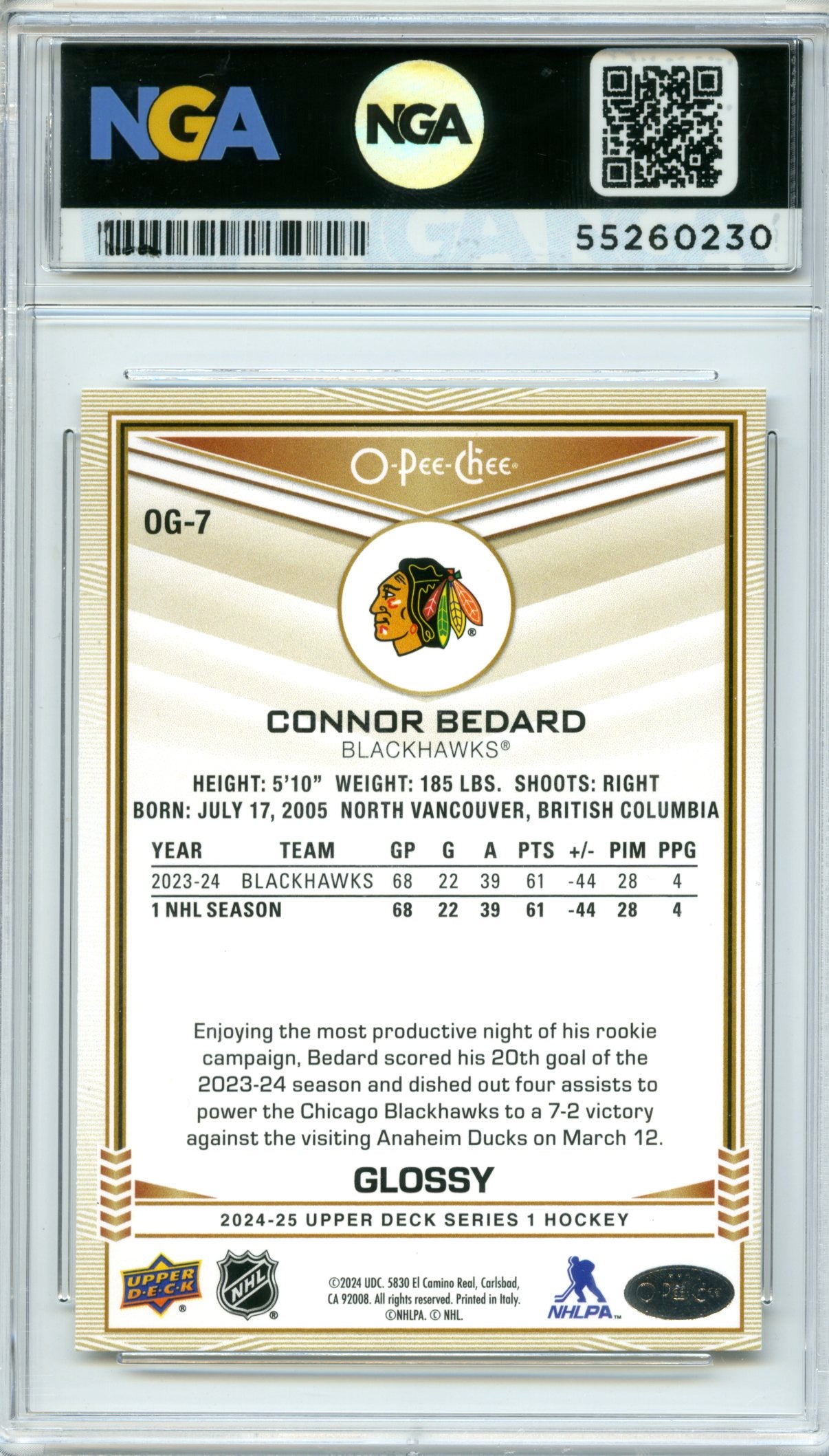 2023-24 Upper Deck Synergy #RJ-12 Connor Bedard Rookie Journey Home NGA 10 #/999