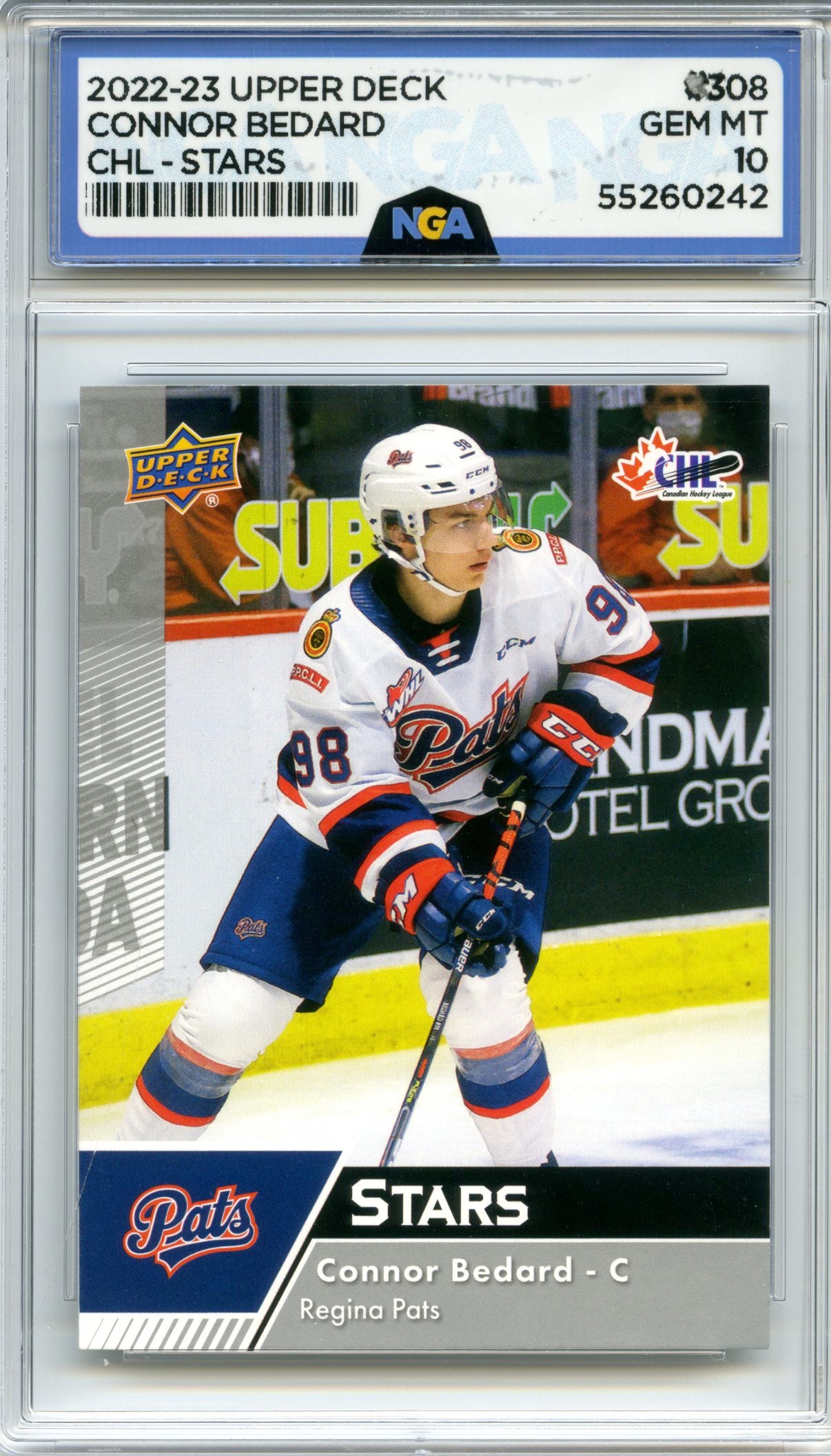 2022-23 Upper Deck CHL #308 Connor Bedard Blue NGA 10
