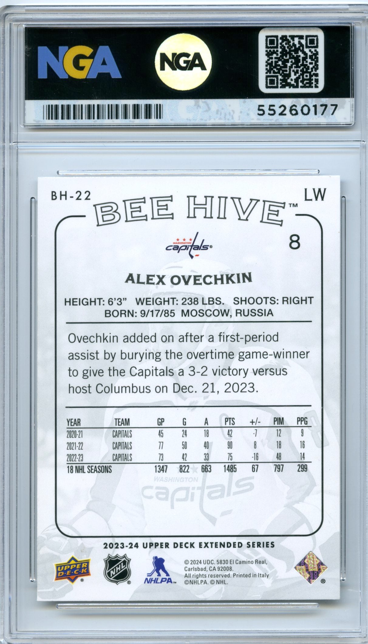 2023-24 Upper Deck #BH-22 Alex Ovechkin 2003-04 Bee Hive NGA 10