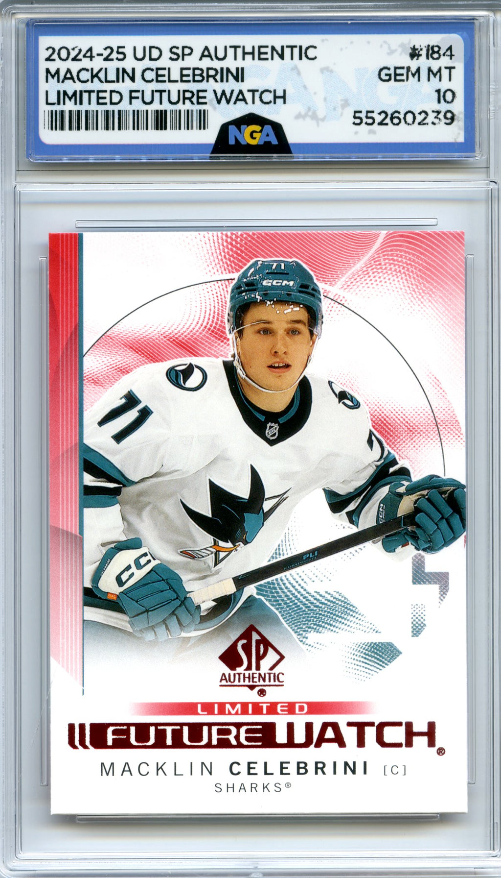 2024-25 SP Authentic #184 Macklin Celebrini Limited Red NGA 10