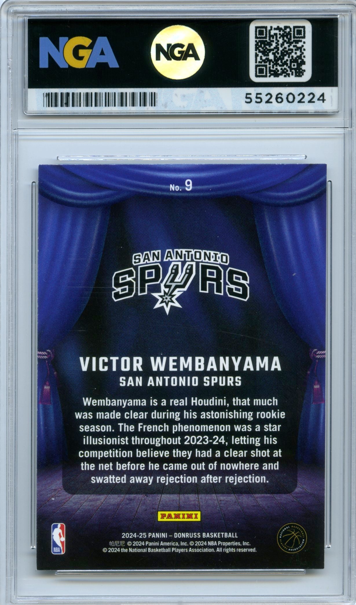 2024-25 Donruss #9 Victor Wembanyama Magicians NGA 10