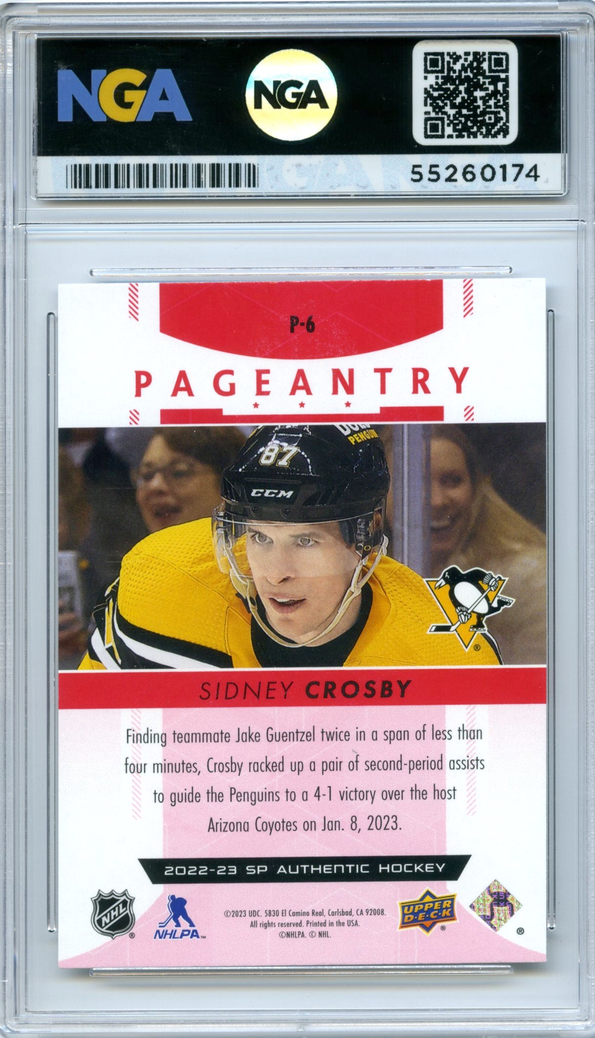 2022-23 SP Authentic #P-6 Sidney Crosby Pageantry Red NGA 10
