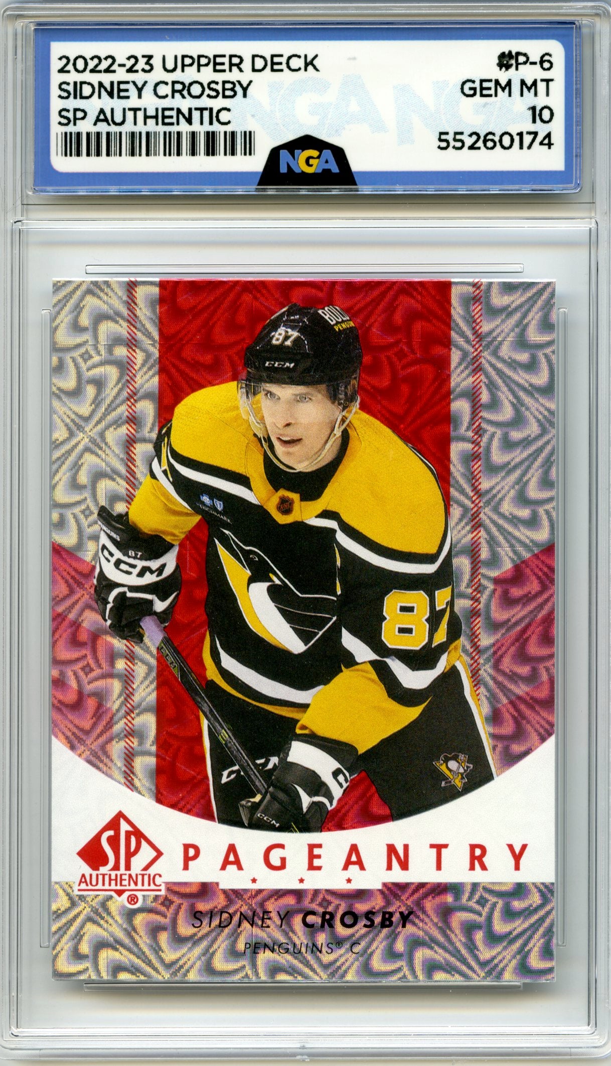 2022-23 SP Authentic #P-6 Sidney Crosby Pageantry Red NGA 10