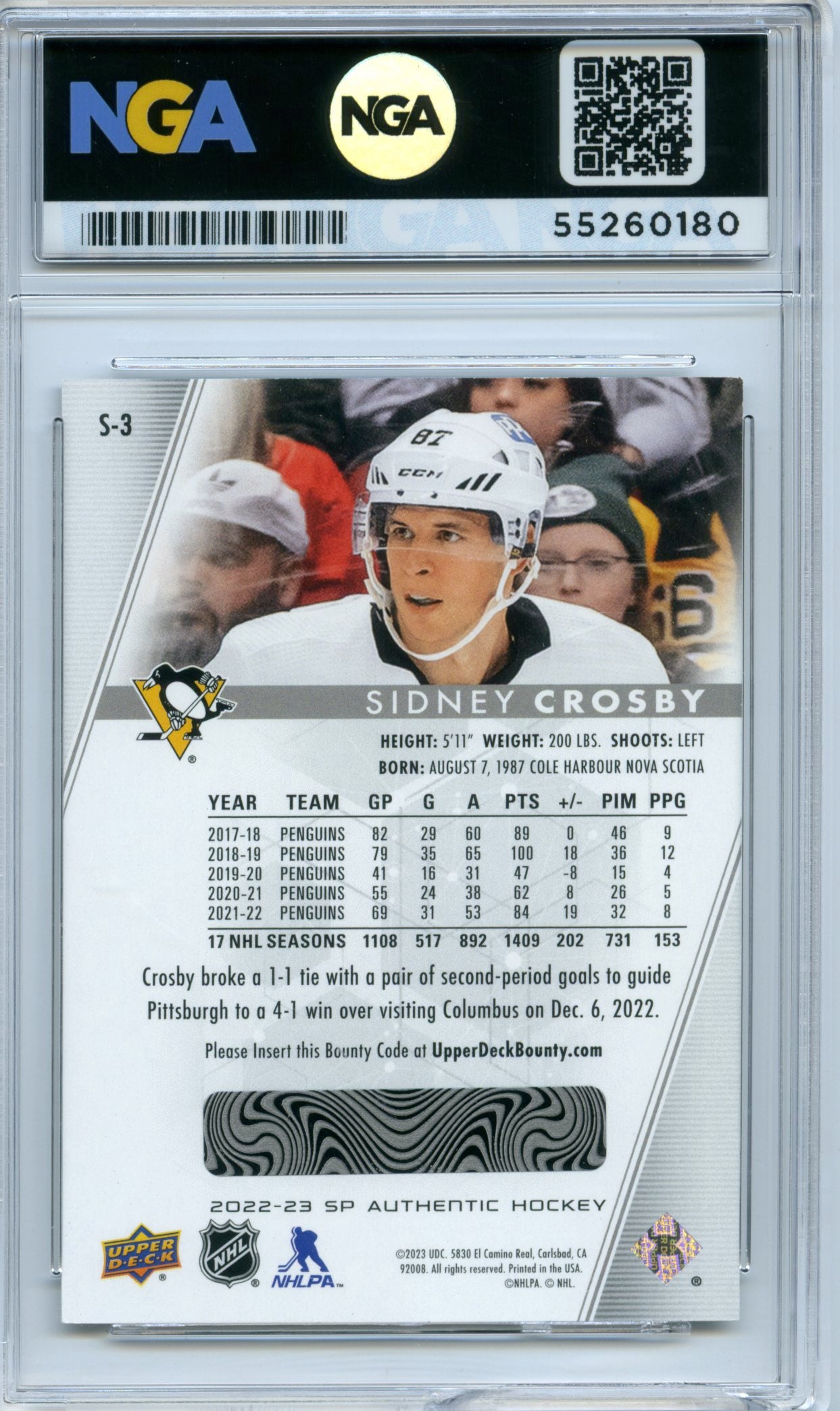 2022-23 SP Authentic #S-3 Sidney Crosby Spectrum FX NGA 10