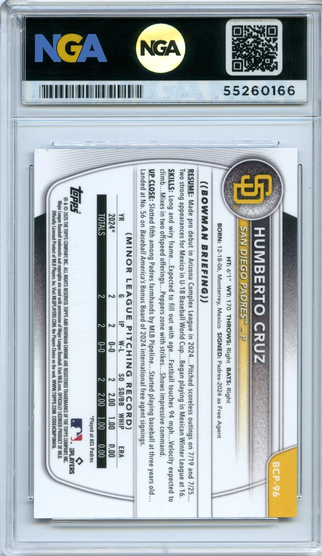 2025 Bowman #BCP-96 Humberto Cruz Chrome Prospects Refractor Other 10 #/199