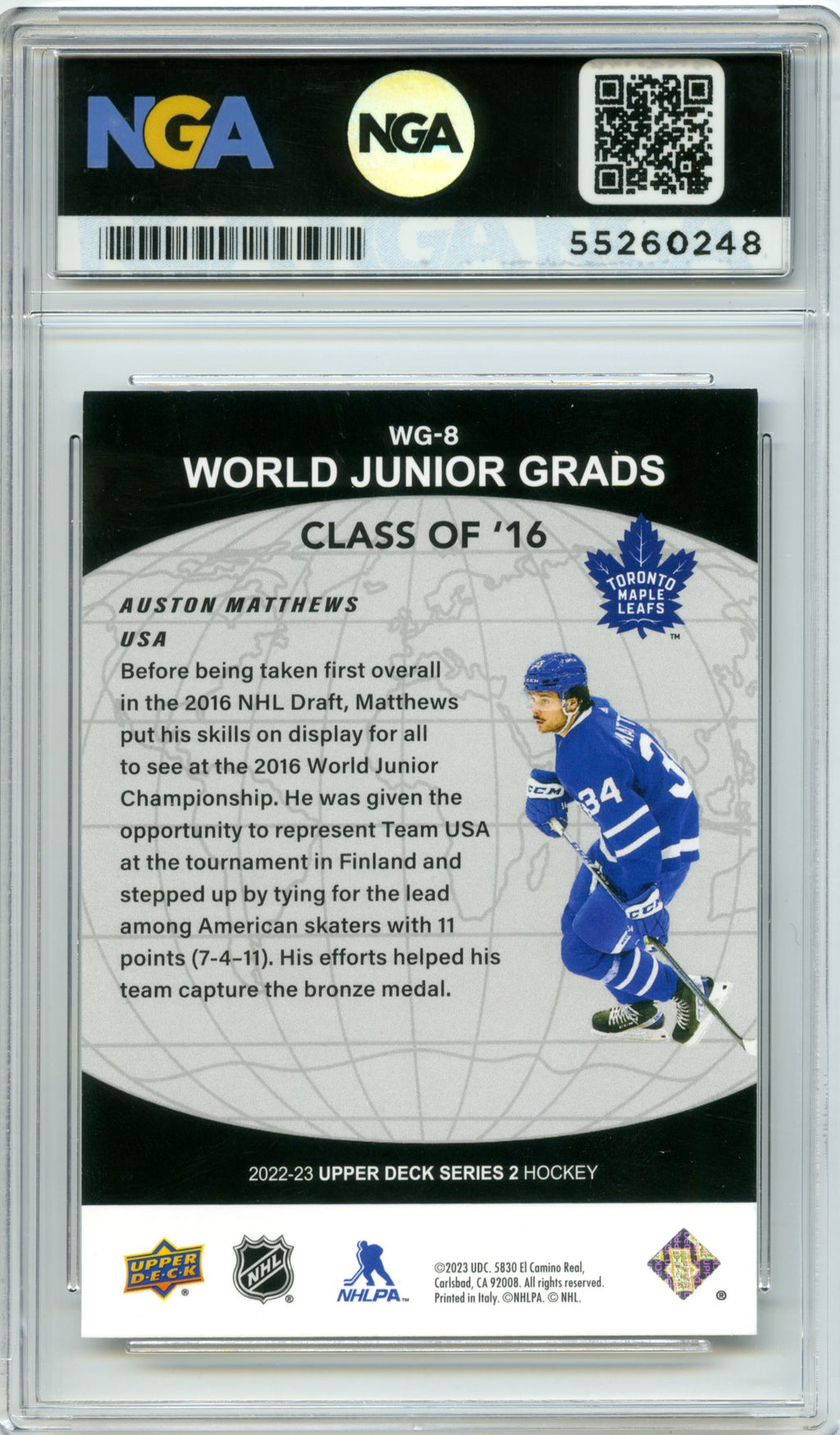 2022-23 Upper Deck #WG-8 Auston Matthews World Junior Grads Gold NGA 10