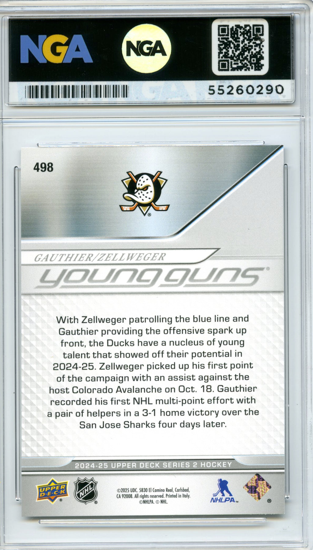2024-25 Upper Deck #498 Olen Zellweger / Cutter Gauthier Deluxe NGA 10 #/250