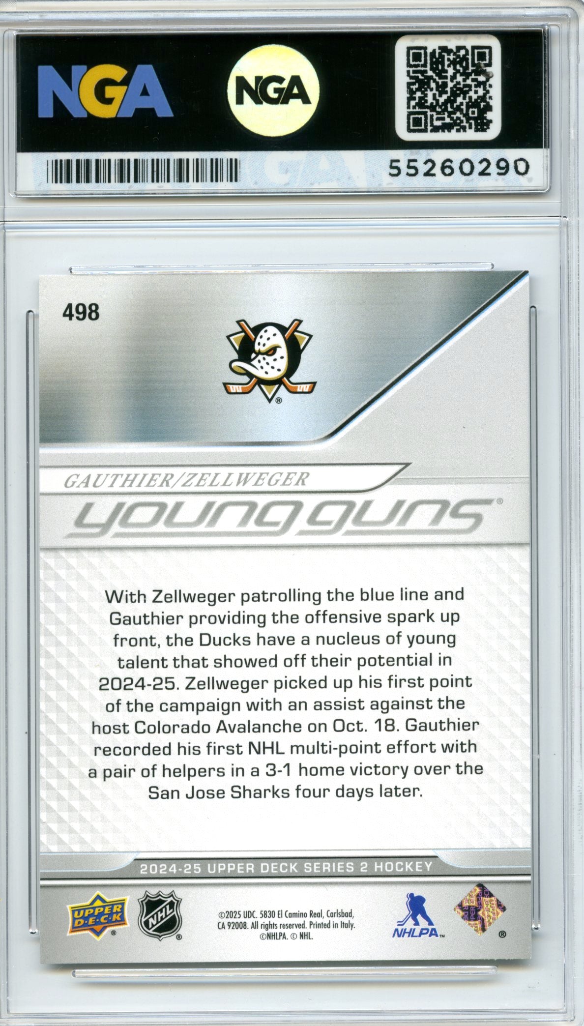 2024-25 Upper Deck #498 Olen Zellweger / Cutter Gauthier Deluxe NGA 10 #/250