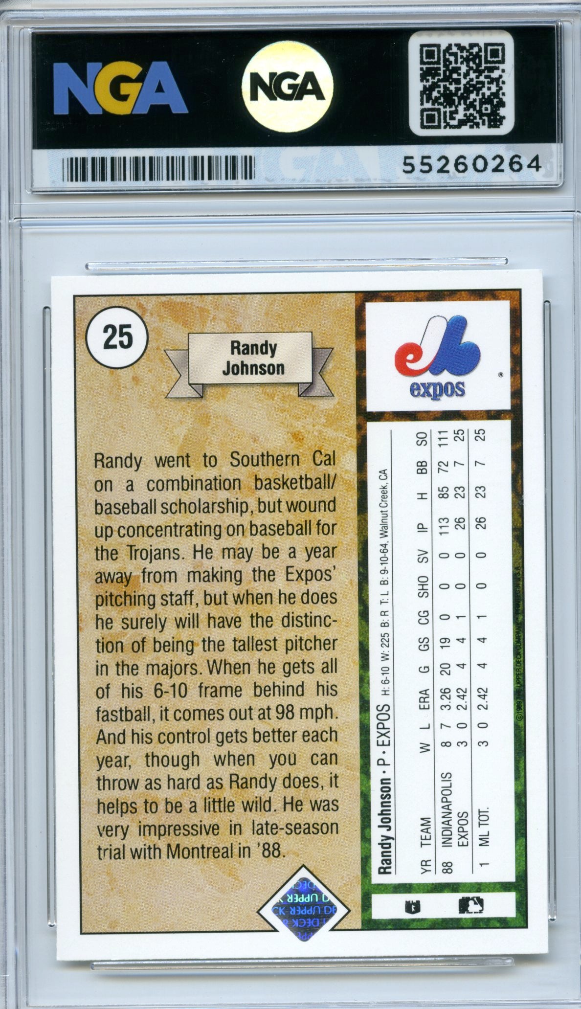1989 Upper Deck #25 Randy Johnson NGA 10