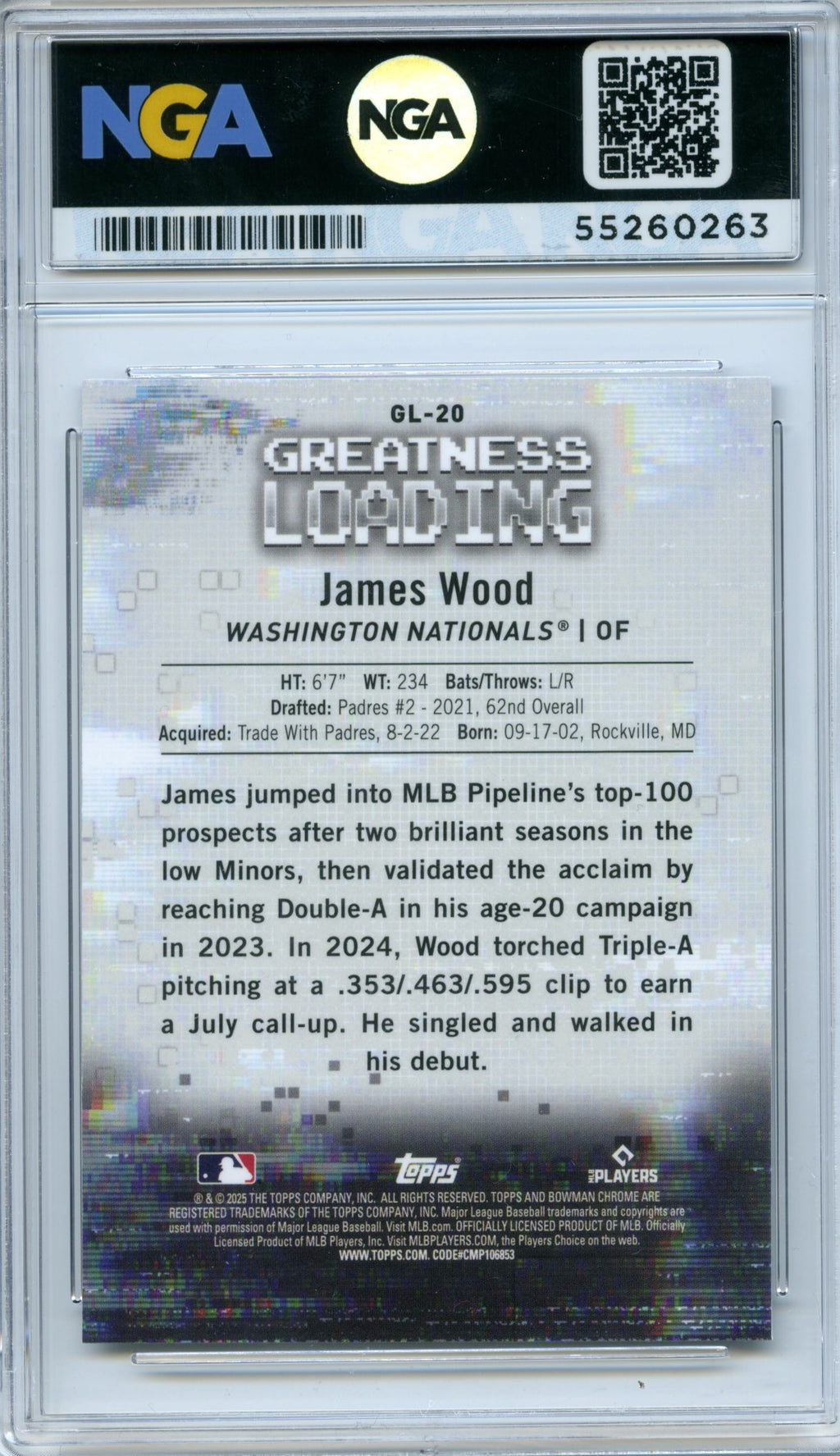 2025 Bowman #GL-20 James Wood Greatness Loading NGA 10