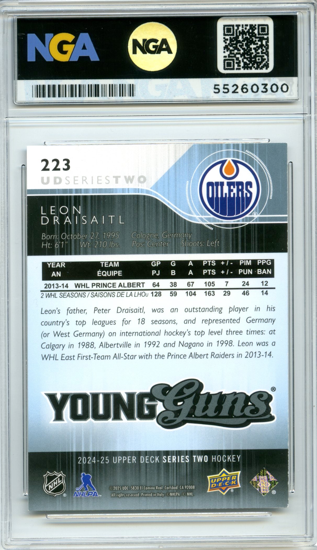 2024-25 Upper Deck #223 Leon Draisaitl Young Guns Renewed (Series Two) NGA 10