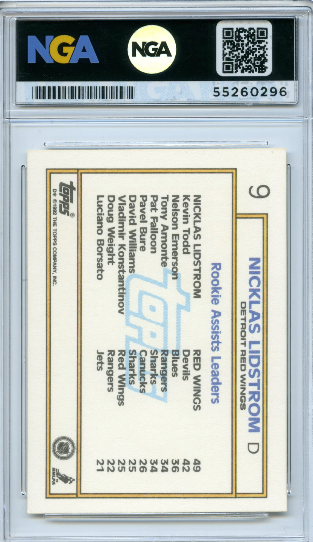 1992-93 Topps #9 Nicklas Lidstrom Gold NGA 10