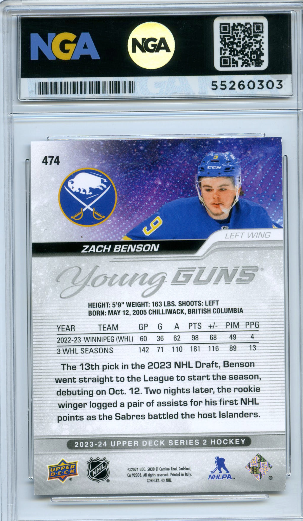 2023-24 Upper Deck #474 Zach Benson NGA 10