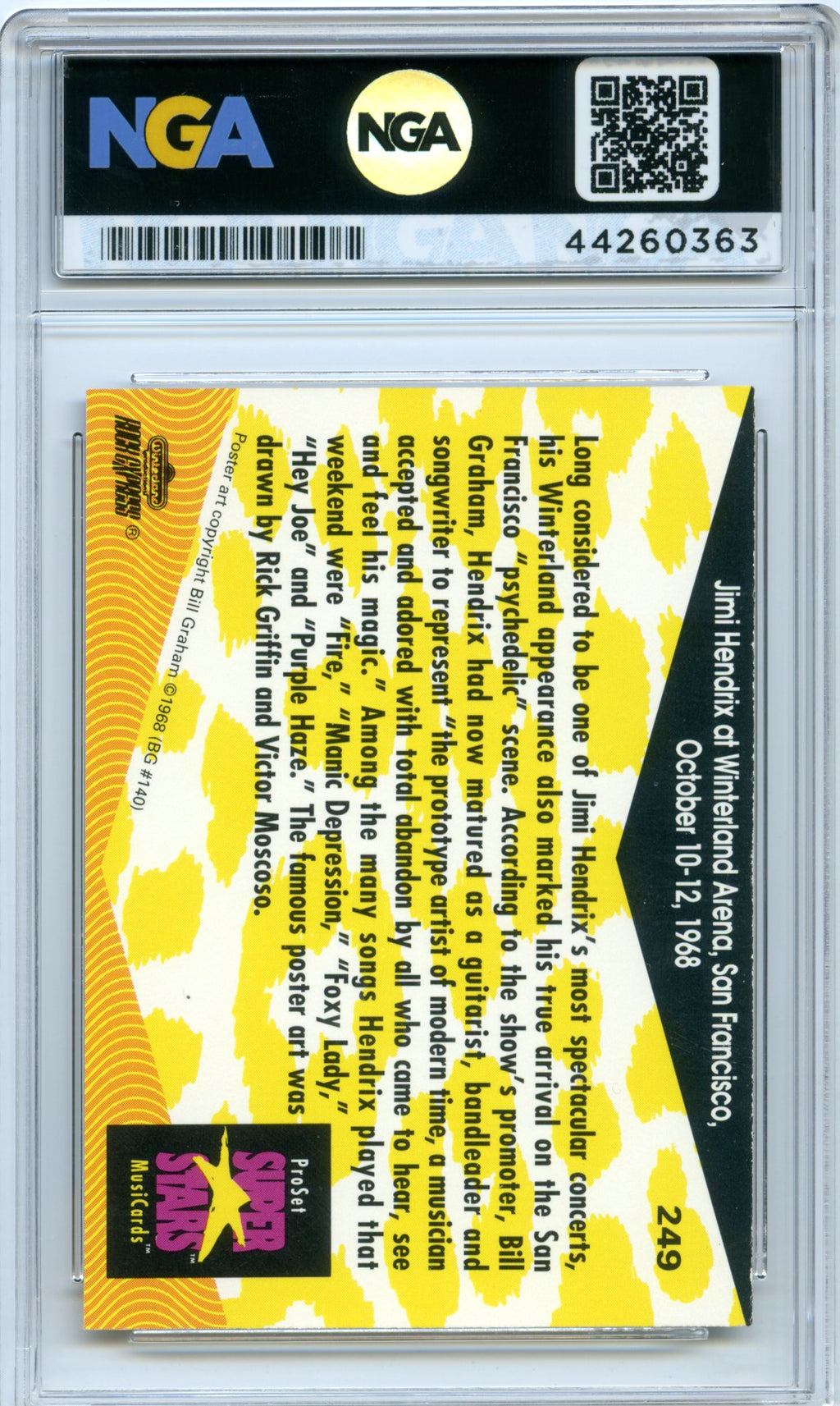 1991 Pro Set SuperStars #249 Jimi Hendrix at Winterland Arena, San Fran NGA 10