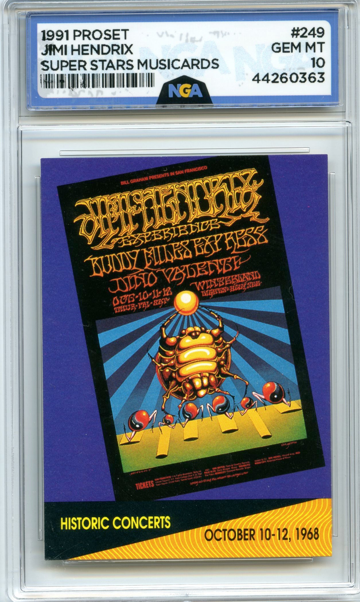 1991 Pro Set SuperStars #249 Jimi Hendrix at Winterland Arena, San Fran NGA 10