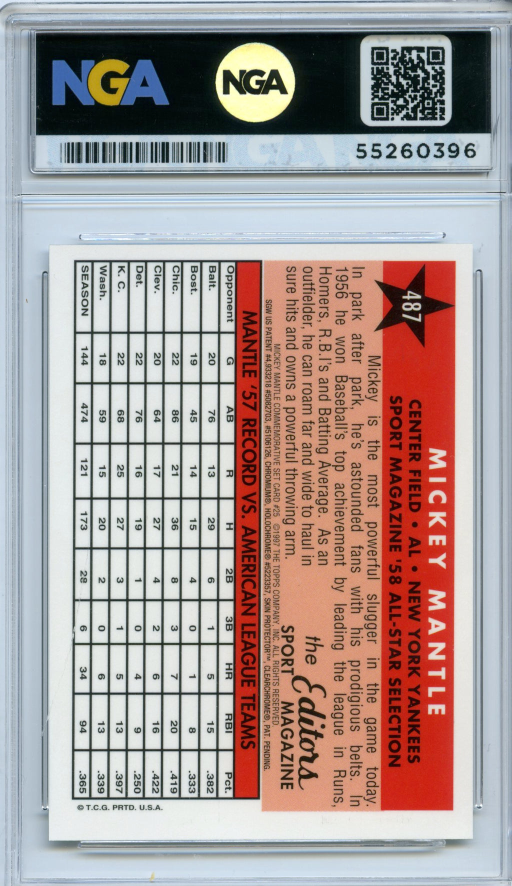 1997 Topps #487 Mickey Mantle NGA 10