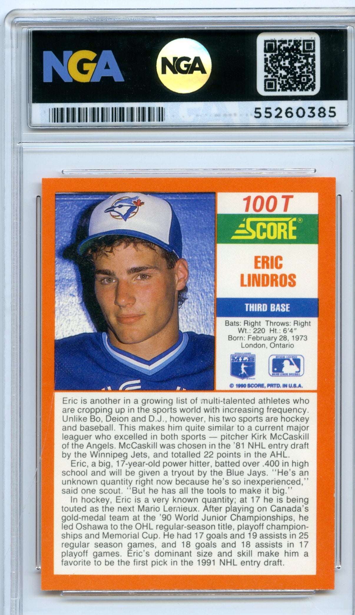 1990 Score Rookie & Traded #100T Eric Lindros NGA